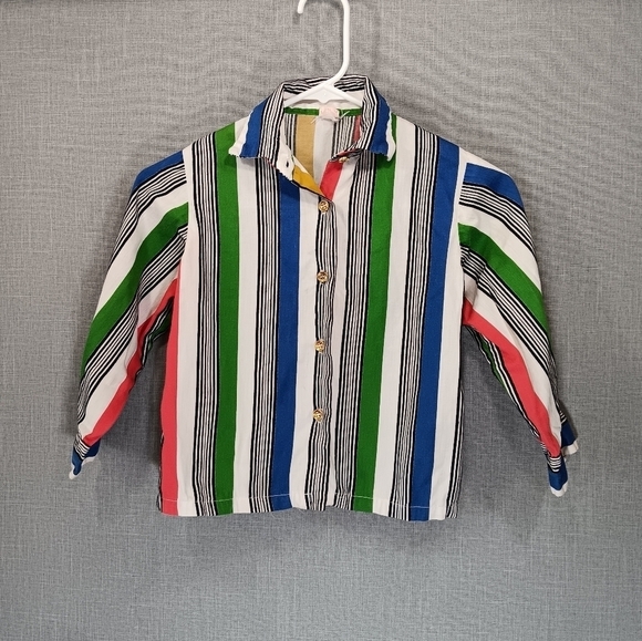 VTG RUTH of CAROLINA Girls Shirt Top Classic 1960s Rainbow Stripes Size Medium - Picture 2 of 7
